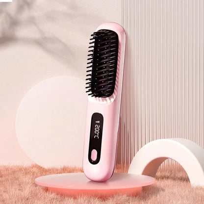 Portable Straightener Brush& Curler 2-In-1– Cordless Comb with Negative Ion,4000Mah Fast Heating&Portable Travel