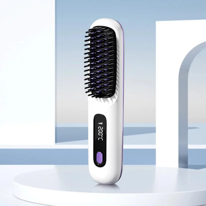 Portable Straightener Brush& Curler 2-In-1– Cordless Comb with Negative Ion,4000Mah Fast Heating&Portable Travel